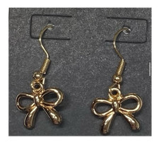 Gold Silver Bow Dangle Drop Earrings Metal Hook No Stone Fashion