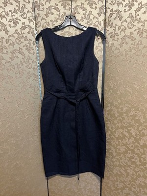 David Meister Navy Blue Front Tie Sleeveless Sheath Dress Size 4