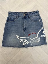 Miss Sixty Graphic Print Frayed Denim Mini Skirt size xs Y2K