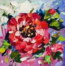 original oil painting Rose red flowers impasto artwork Floral art 6*6 inch