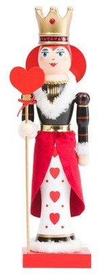 Wooden Christmas Nutcracker,14'', QUEEN IN RED & WHITE WITH LOVE HEART STAFF, TJM