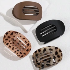 2-6pcs Flat Round Hair Clips Solid & Leopard Print Non-Slip Duck Claws for Women