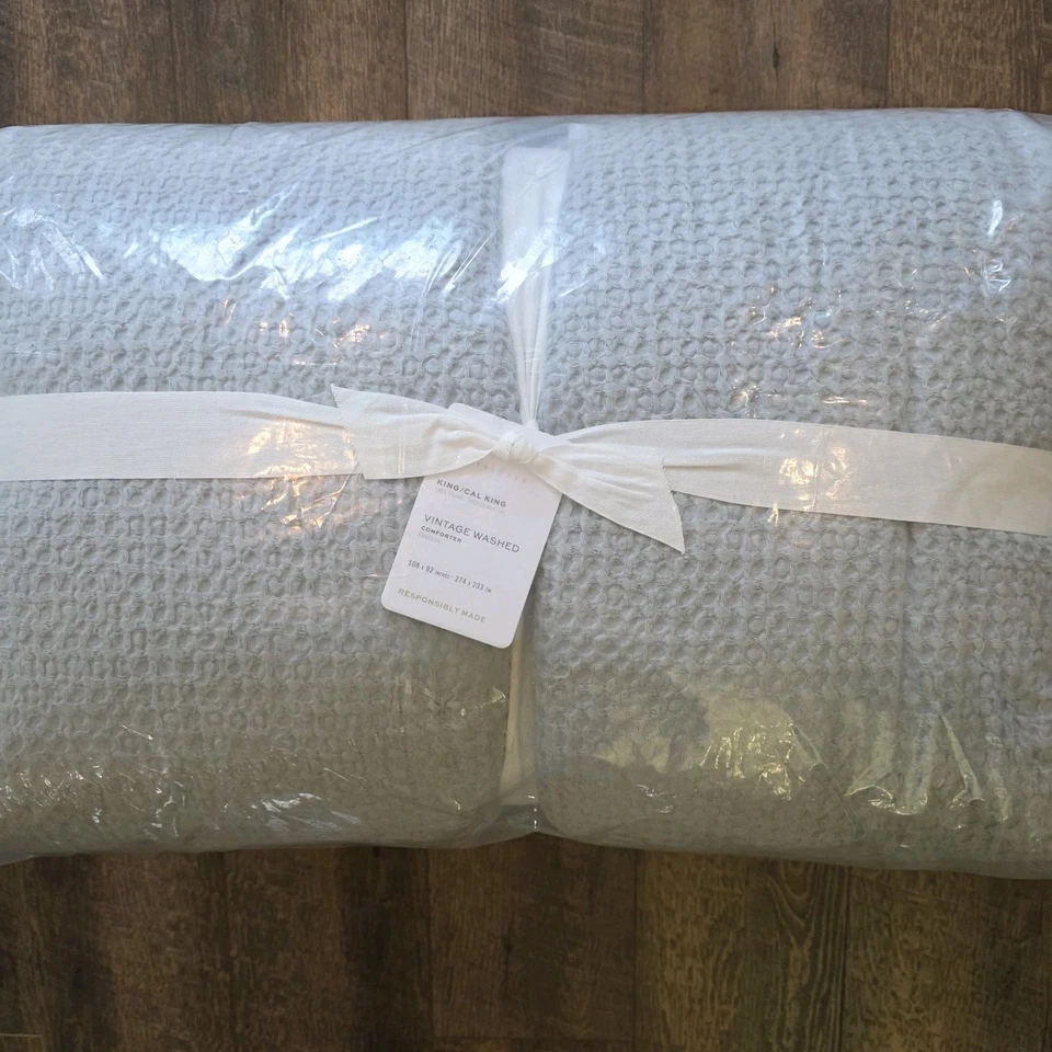 Edredón Pottery Barn Vintage Algodón Lavado Lino KING Cal/King Azul Nube Nuevo Foto 4 de 4