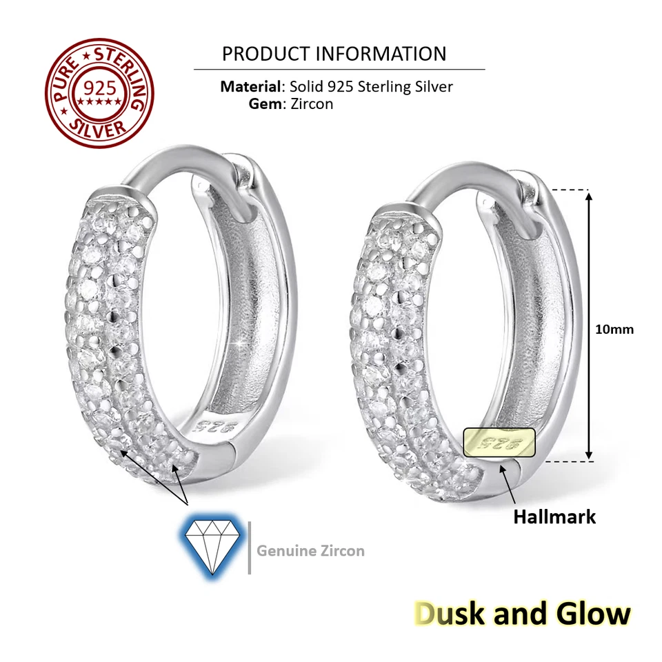 Pendientes de aro de plata esterlina 925 pura gemas de circón real mujeres damas regalo Reino Unido NUEVO Foto 4 de 4