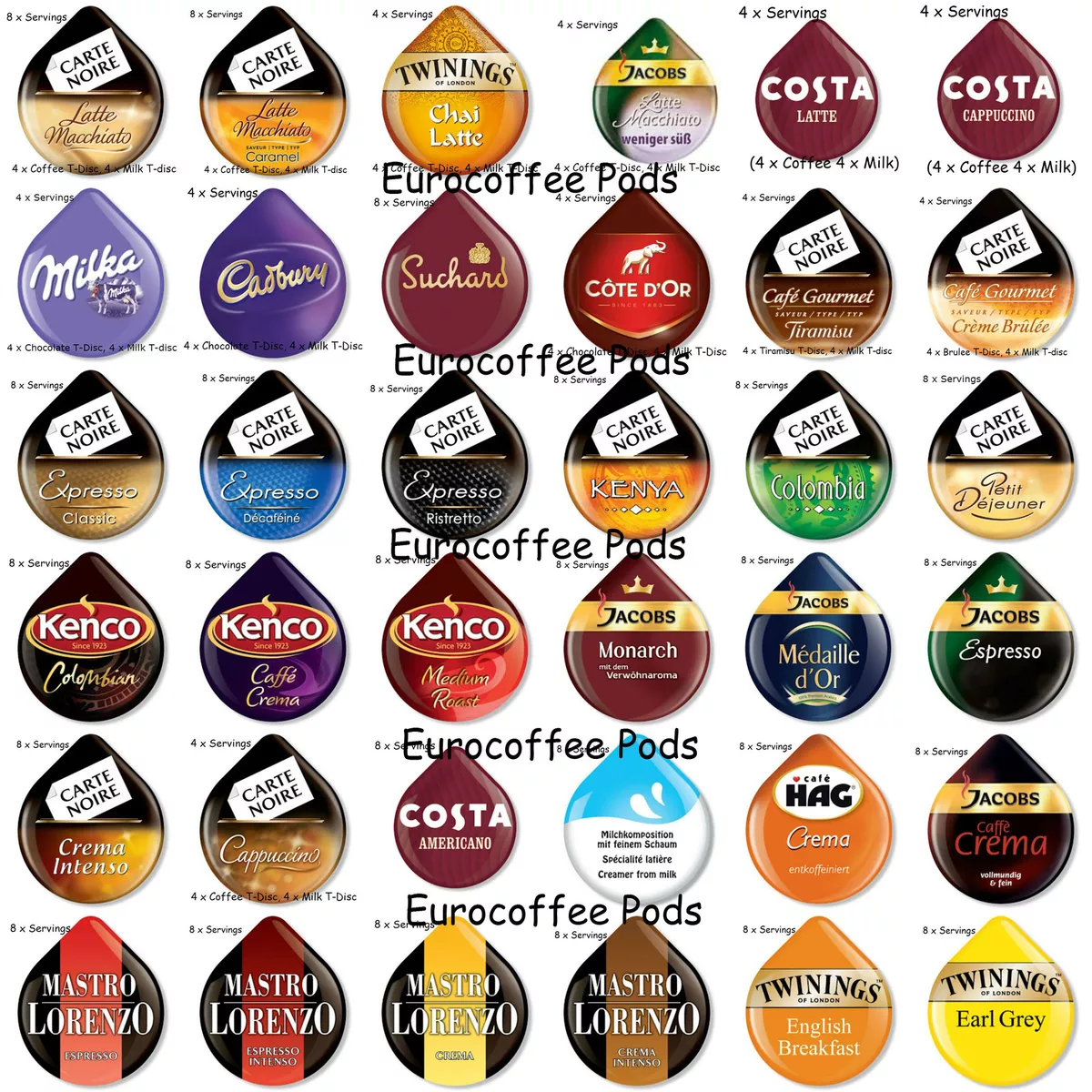 Tassimo Coffee Pods Pack Of 5 - Choose From Costa, Lattes, Cadbury, Milk  Creamer