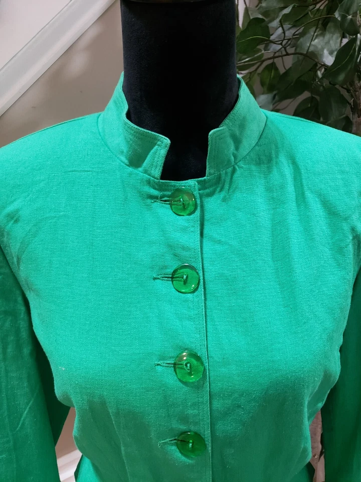 Chadwicks 女式绿色纯色亚麻长袖纽扣前外套夹克 10 码 — 第 2/4 张图片