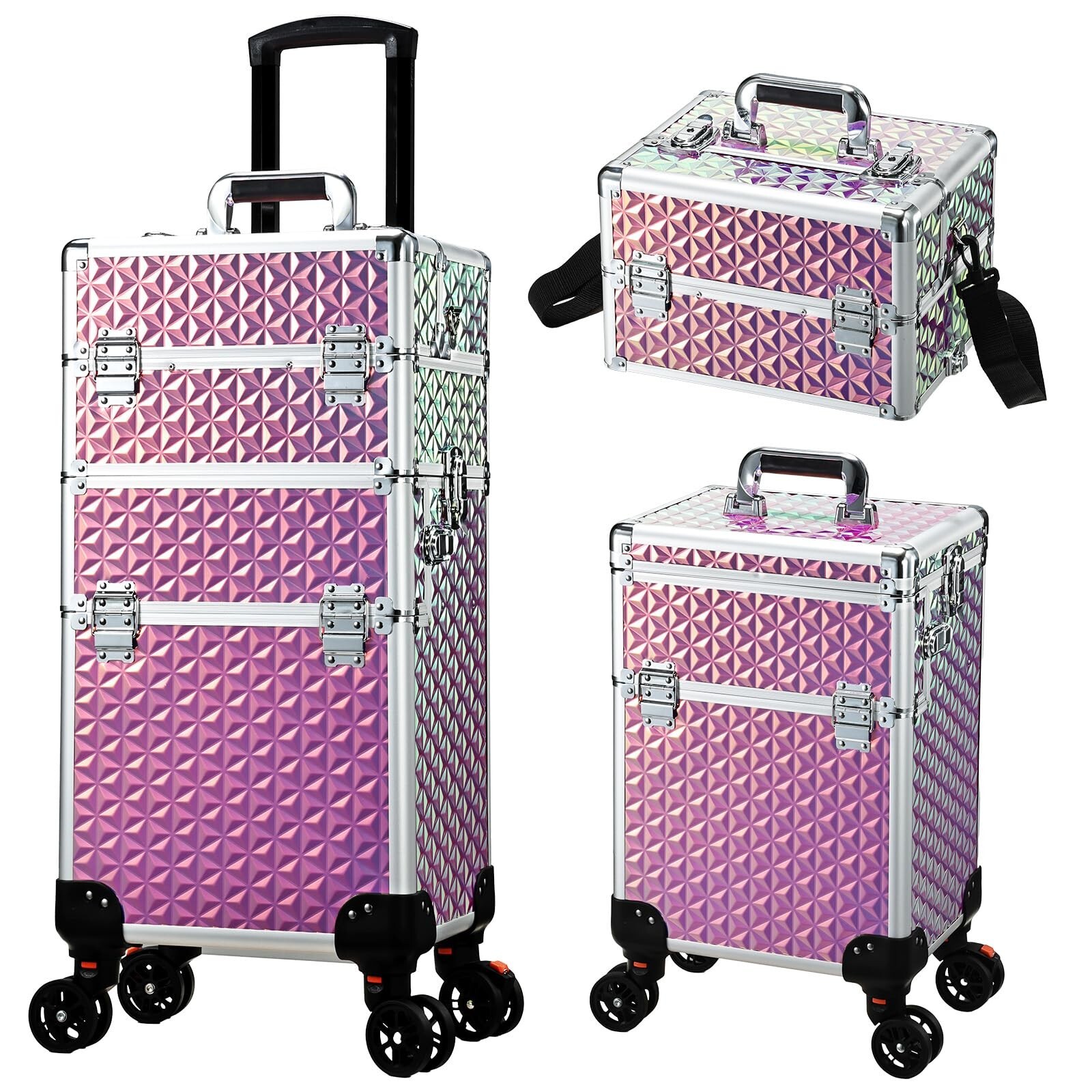 Rolling Makeup Train Case, 3-in-1 Makeup Trolley, Cosmetology Case on Wheels,...
