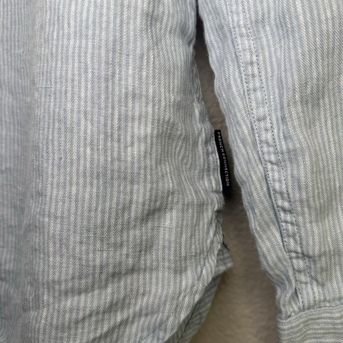 French Connection Linen Shirt Mens Small Long Sleeve Blue Striped Button Down - Picture 8 of 9