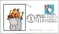 #3187h DR. SEUSS CAT IN THE HAT BOOK CHARACTER, FAIRCLOTH HAND COLORED FDC