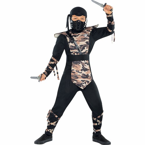 COMBAT NINJA BOYS COSTUME BLACK CAMO OPS HALLOWEEN KIDS CHILD MEDIUM 8-10