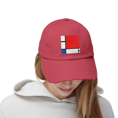 Distressed Hat Featuring Mondrian Composition II, Abstract Art Lover Gift - Picture 68 of 73