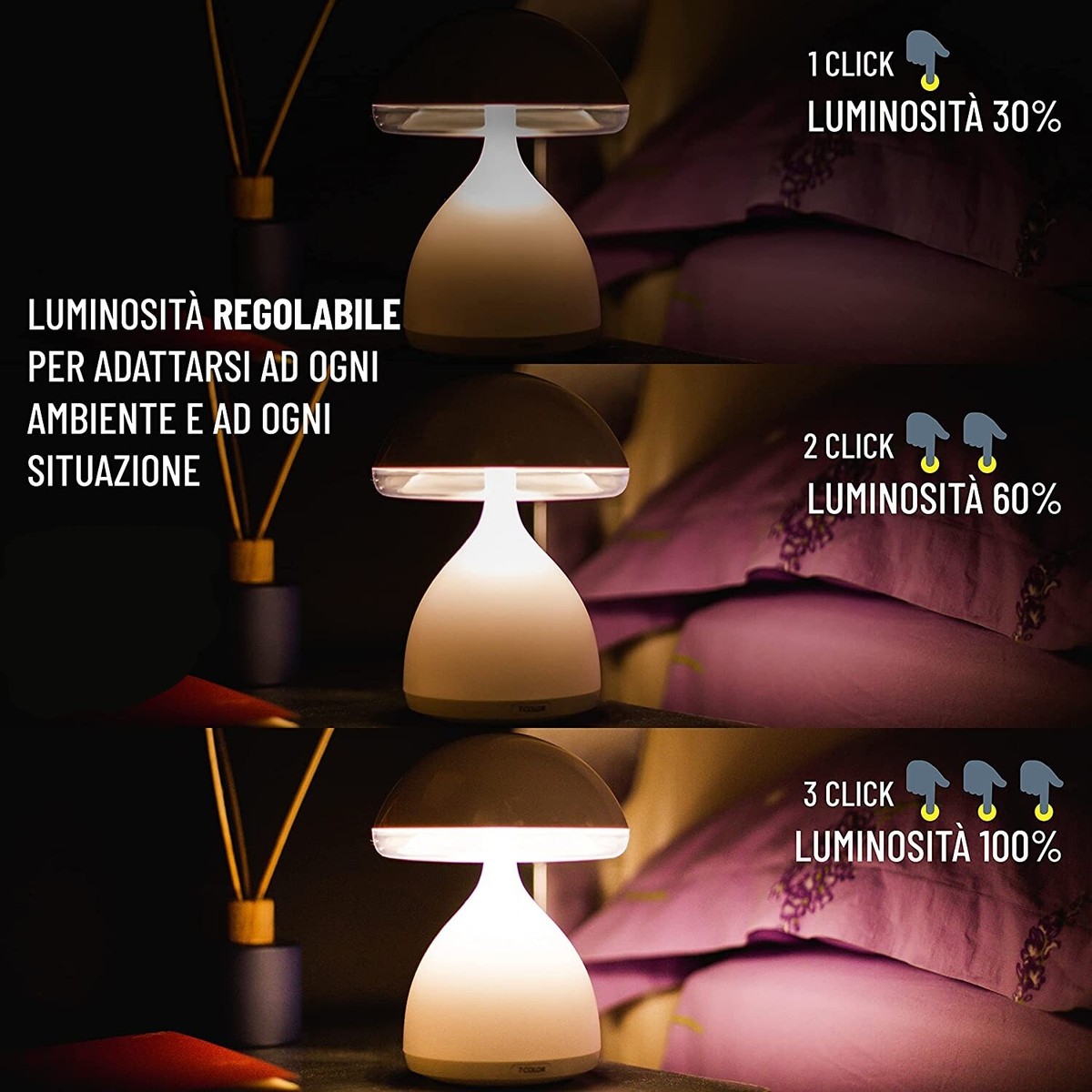 Lampada Da Tavolo A Fungo Senza Fili, Lampada Da Scrivania Ricaricabile Lampada Da Comodino A Led Regolazione Della Temperatura A 3 Colori Verde 91756507