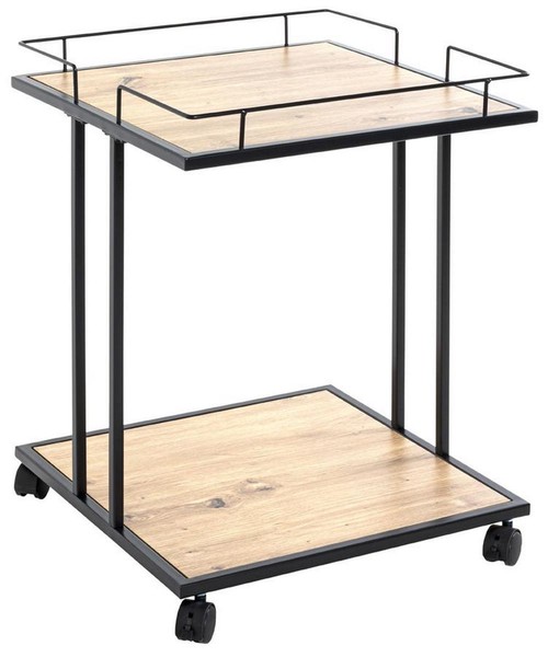 Haku Beistelltisch Servierwagen Schwarz-Eiche KüChenwagen Beistellwagen Trolley-image
