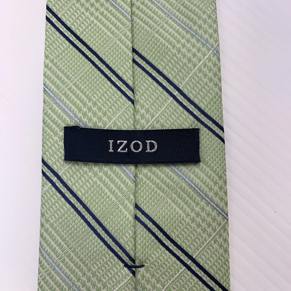 Corbata Jacquard de Seda IZOD Para Hombre Talla 3.5" x 58" Verde Azul Marino Rayas Iglesia Oficina Foto 2 de 4