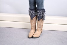 Women Leg Warmer Gift Crochet Leggings Knitted Socks Tassels Boho Ankle Toppers