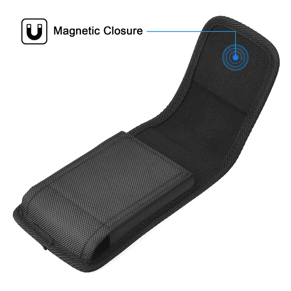 #DE201 7" CUBE RUGGED NYLON VERTICAL POUCH BELT CLIP LOOP BLACK CELL PHONE CASE - Image 2 of 4