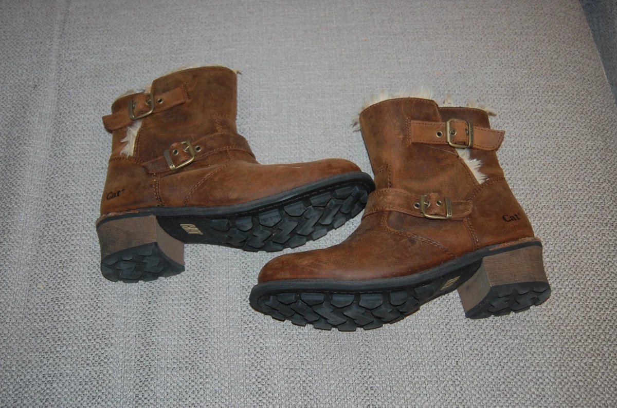 Cat Women s ANNA KICK Brown Leather Faux Fur Lined WIDE FIT Ankle Boots UK 7