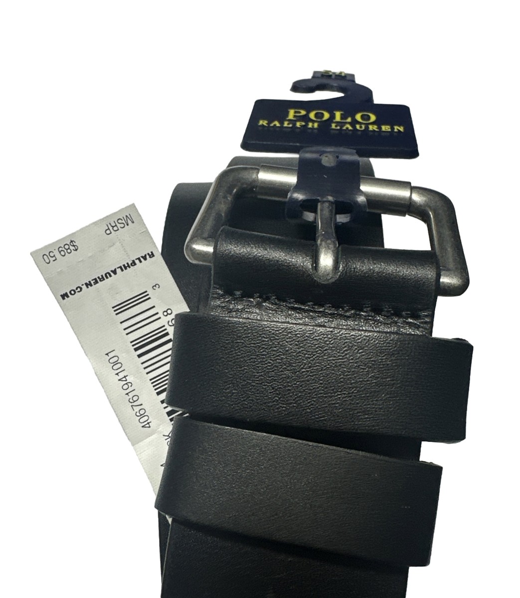 New Polo Ralph Lauren Men's Black Silver Leather Belt