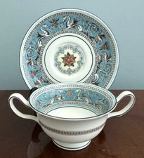 WEDGWOOD Florentine Turquoise CREAM SOUP BOWL & SAUCER Quantity Available