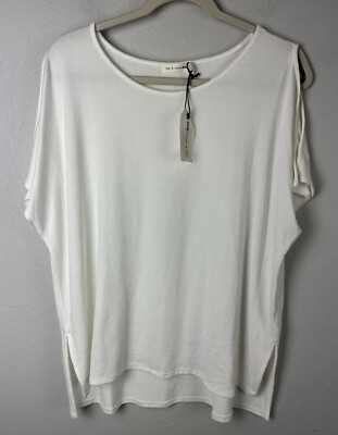 NWT Rag & Bone Jean Women's LARGE White Mia Short Sleeve Tee Cold Shoulder $125