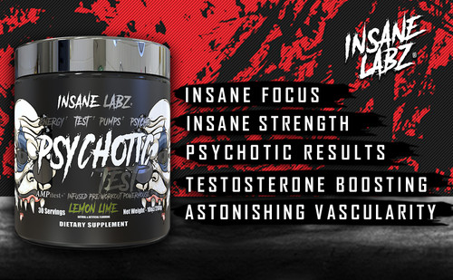 INSANE LABZ PSYCH-O-TIC TEST Pre-Workout Powerhouse Energy Pumps 30 Servings