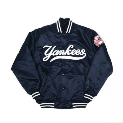 NY Yankees 90s Vintage Athletic Jacket Blue Satin Bomber Style Varsity Jacket