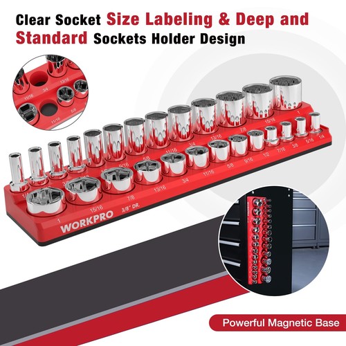 Magnetic SAE Socket Organizer Set 3PC 1/4" 3/8" 1/2" Dr for Standard & Deep Size - Picture 6 of 9