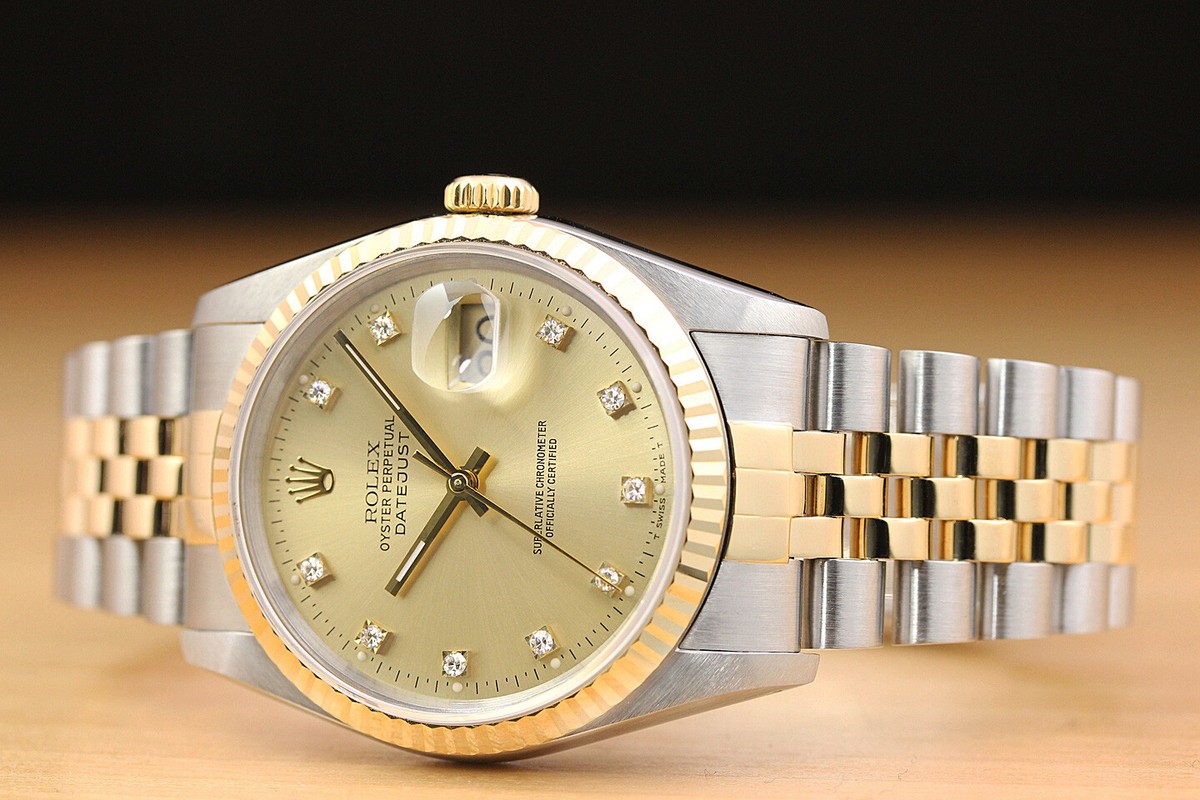 ROLEX MENS DATEJUST 16233 FACTORY DIAMOND DIAL 18K YELLOW GOLD
