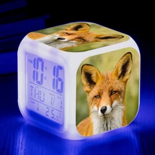 7 Color LED Digital Alarm Clock Fox Glowing Electronic Desk Clock 3.15" with USB