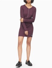 NWT Calvin Klein Jeans Eggplant Purple Ribbed Knit Dress In Size XL
