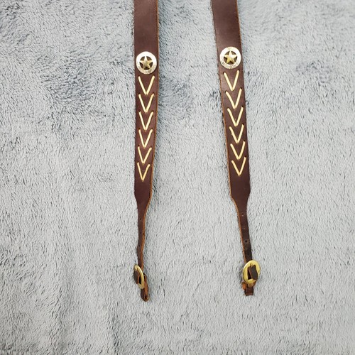 NOCONA Western Suspenders Men’s Galluses Embossed Star Concho Brass V Weave VTG - Picture 7 of 21