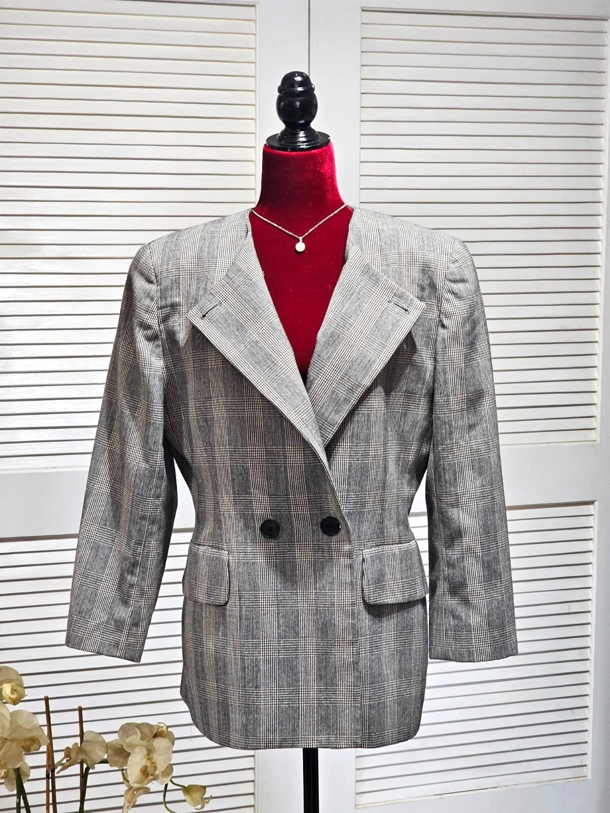 Giacca blazer doppiopetto lana quadri Christian Dior donna vintage taglia 10 23