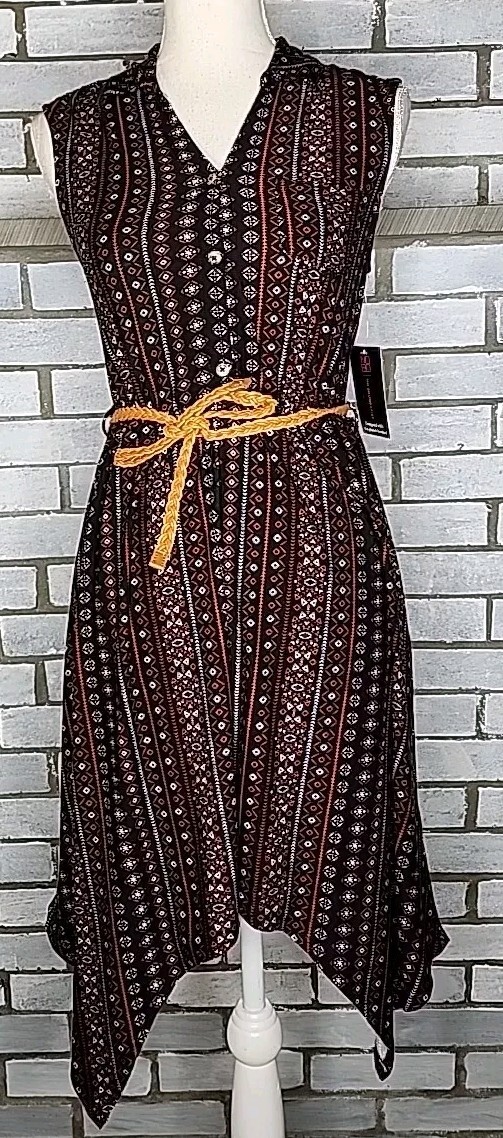 NWT No Boundaries Junior's Sharkbite Belted Shirt Dress Size S (3-5) Black  Multi 195422210639| eBay