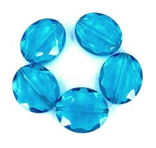 5 Large Fire Polish Glass Aqua Blue Faceted Oval Crystal Beads 24x20mm