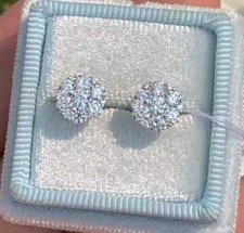 1Ct Round Lab Created Diamond Flower Cluster Stud Earrings 14k White Gold Finish