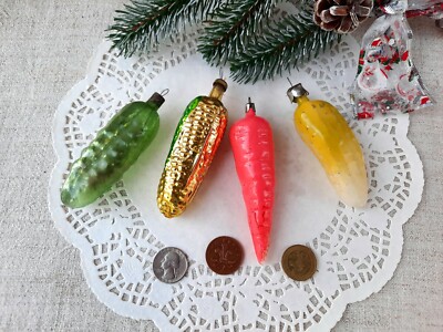 Vintage Christmas Glass Ornaments Vegetables Carrot Cucumber