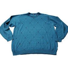 IZOD Sweater Mens L Large Blue Cotton Pullover Argyle Diamond Crewneck Golf