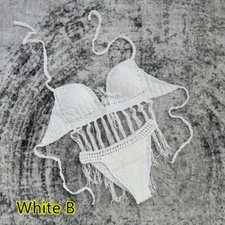 Hand Crochet Crop Top Halter Bikini Set Tassel Boho Style Clothes Festival Wear