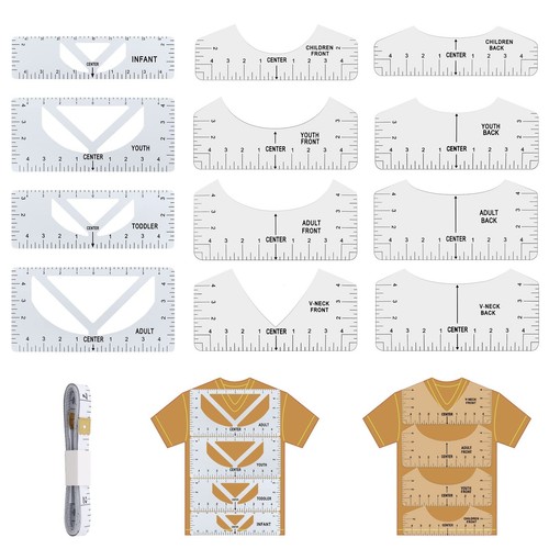 5 Sailles Tableau Des Tailles De Guide De Règle De T-Shirt, Outil D'Alignement De Haute