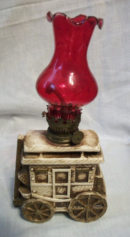 Vintage Stage Coach Oil Lamp -Red Globe
