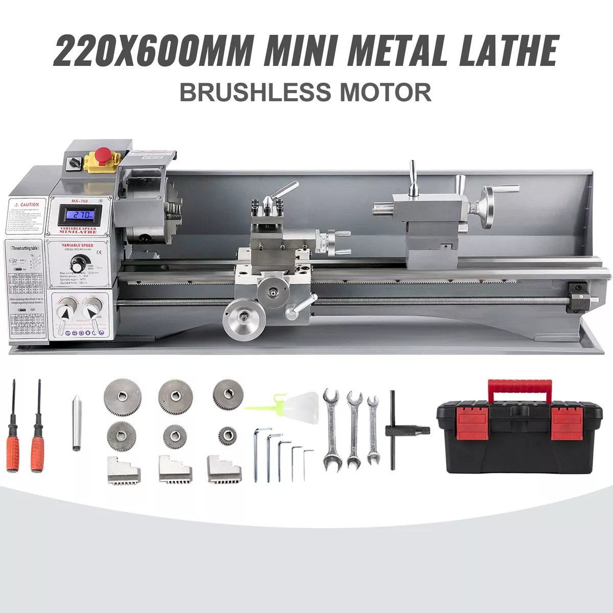 VEVOR 1100W Metal Lathe Mini Lathe 220x600 Turning Brushless Motor Metal  Gear