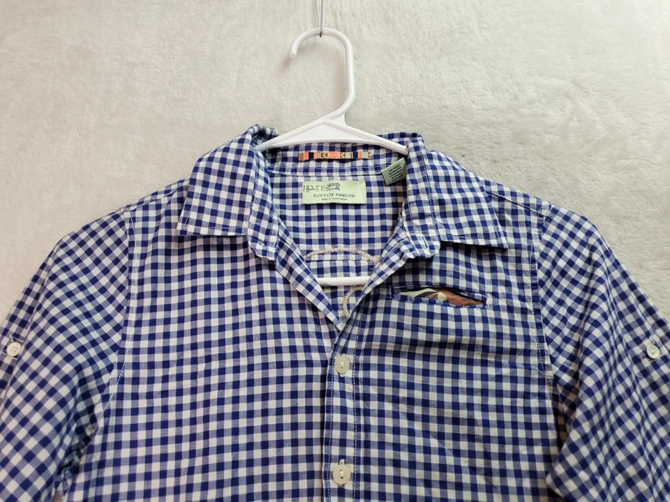 Шотландская укороченная рубашка молодежный размер 8 синий клетчатый череп с длинным рукавом воротник на пуговицах - Изображение 4 из 4