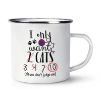 I Nur Want 2 Katzen Retro Emaille Becher Tasse - Lustig Crazy Cat Lady Camping