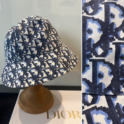 Christian Dior Navy Blue Floral Design Bucket Hat Lined With Logo Print Dior Christian Dior Navy Blue Floral Design Bucket Hat Lined  main image 4