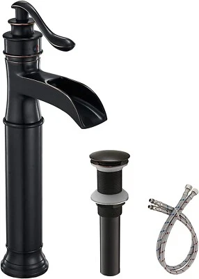 BWE Vessel Bathroom Sink Faucet Waterfall Spout Oil Rubbed Bronze Single Handle&Hole