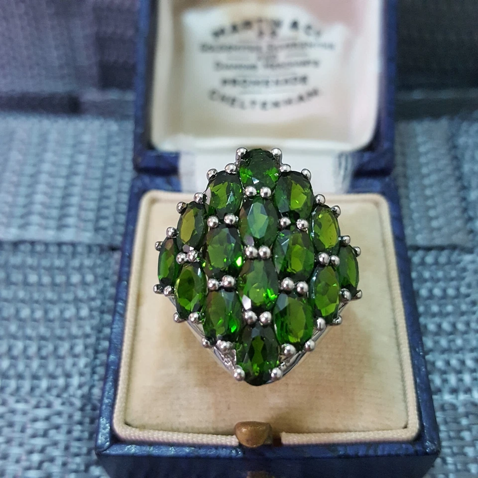 Anel de prata esterlina 925, anel diópsido cromado verde russo, tamanho L.5 EUA 6 - Imagem 2 de 4