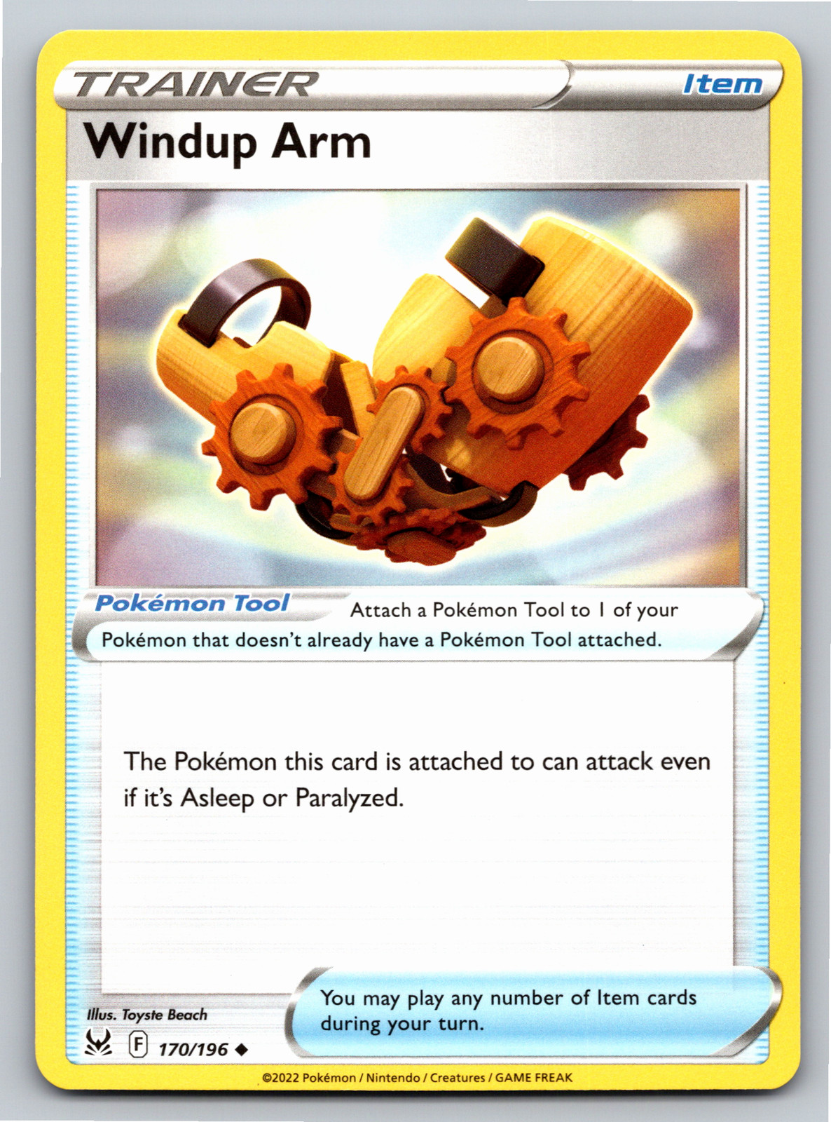 Windup Arm 170/196 Uncommon Lost Origin Pokemon Card - NM Near Mint