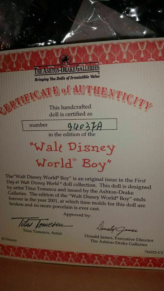 Walt Disney World NUEVO Niño Muñeca de Porcelana Mickey Mouse #9403FA Ashton Drake Foto 3 de 4