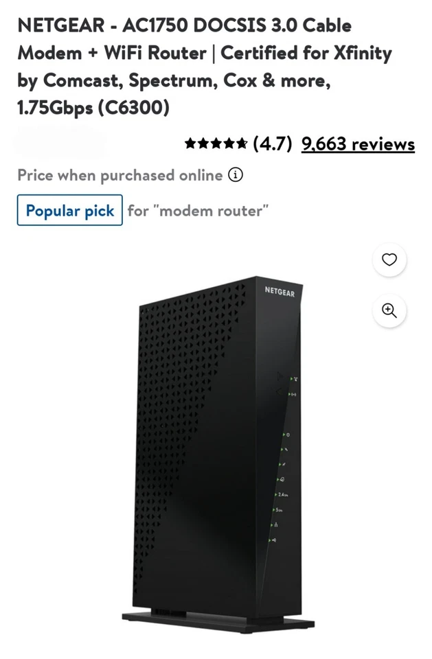 NETGEAR AC1750 wifi cable modem router c6300 - Image 2 of 2