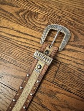 ARIAT Leather Belt 36" Silver Bling Buckle Holes 37" - 41" Heavy Nice 2" wide